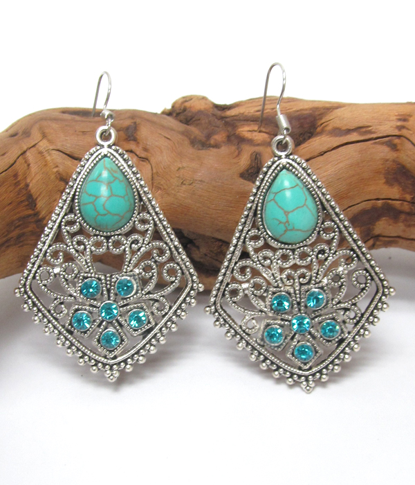 Vintage tibetan silver and turquoise earrings