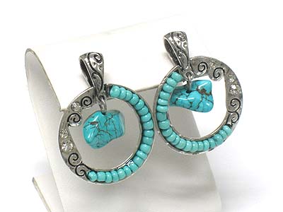 Natural stone dangle metal casting earring