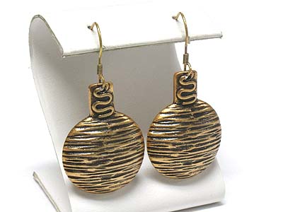 Burnish metal art round drop earring