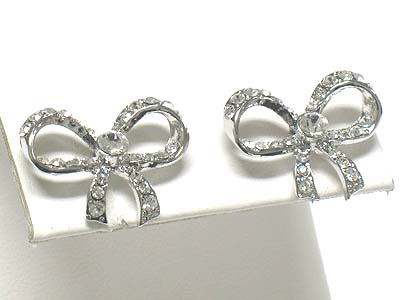 Whitegold palting crystal ribbon stud earring