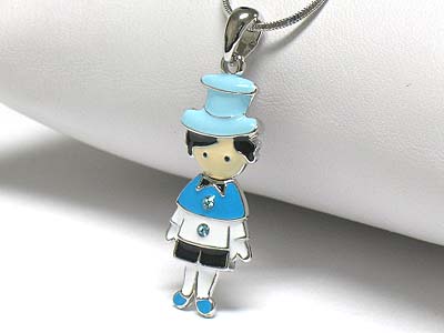 Whitegold palting crystal stud enamel cartoon character necklace