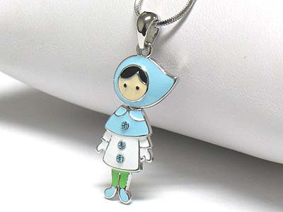 Whitegold palting crystal stud enamel cartoon character necklace -candle girl