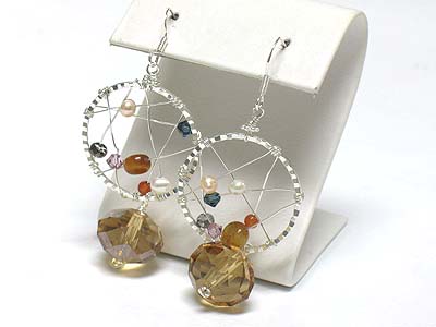 Semi precious stone and facet glass drop earring