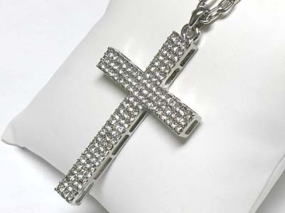 Extra large crystal cross pendant long neckalce