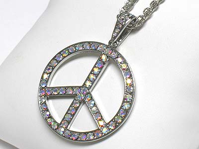 Extra large crystal peace mark pendant long neckalce