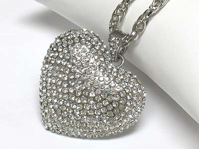 Extra large crystal puffy heart pendant long neckalce