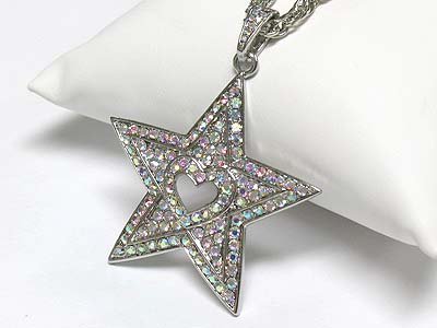 Extra large crystal star pendant long neckalce