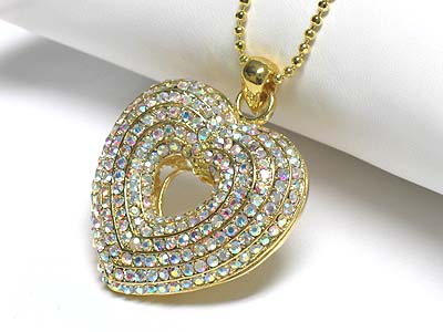 Large crystal swirl heart pendant long neckalce