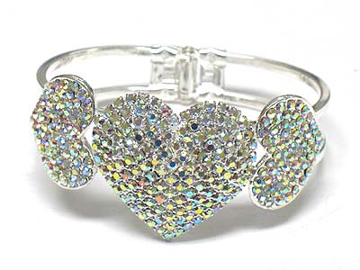 Triple crystal heart hinge bangle