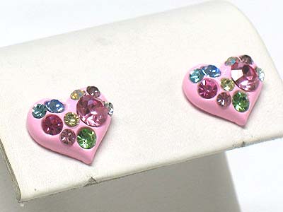 Crystal bubble enamel metal heart earring