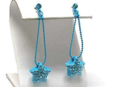 Crystal stud enamel metal puffy star drop earring