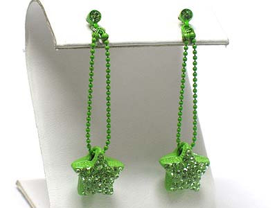 Crystal stud enamel metal puffy star drop earring