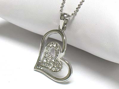 Crystal heart in heart pendant neckalce