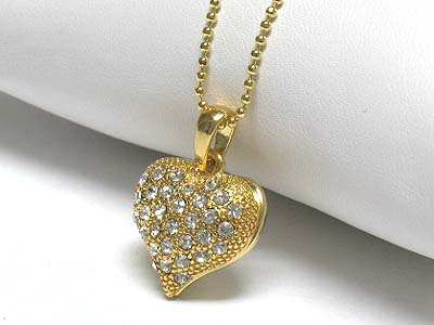 Crystal stud puffy heart pendant neckalce