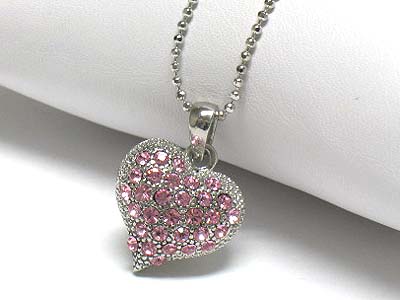 Crystal stud puffy heart pendant neckalce