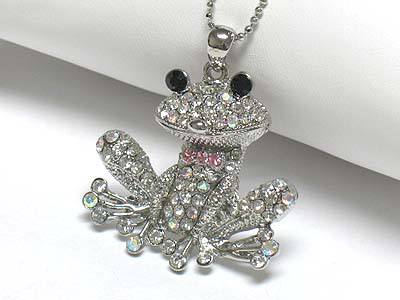 Crystal stud sitting frog peandant neckalce