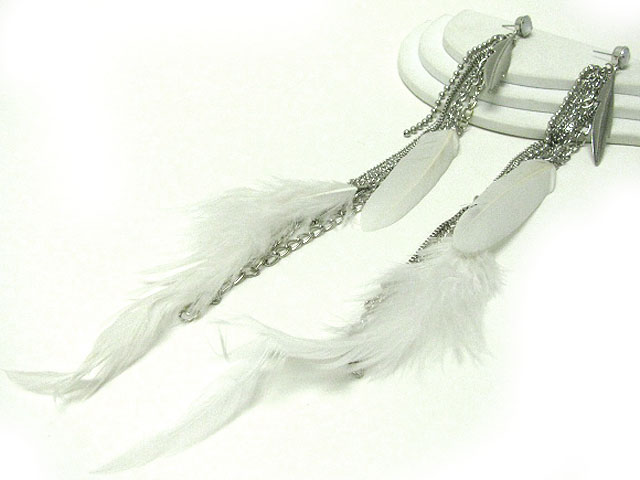 Ethnic style mixed feather long drop earring