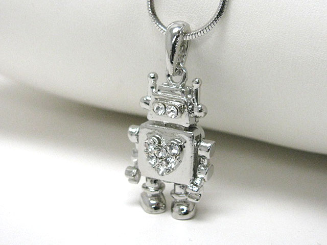 Made in korea whitegold plating crystal stud robot puppet pendant necklace 