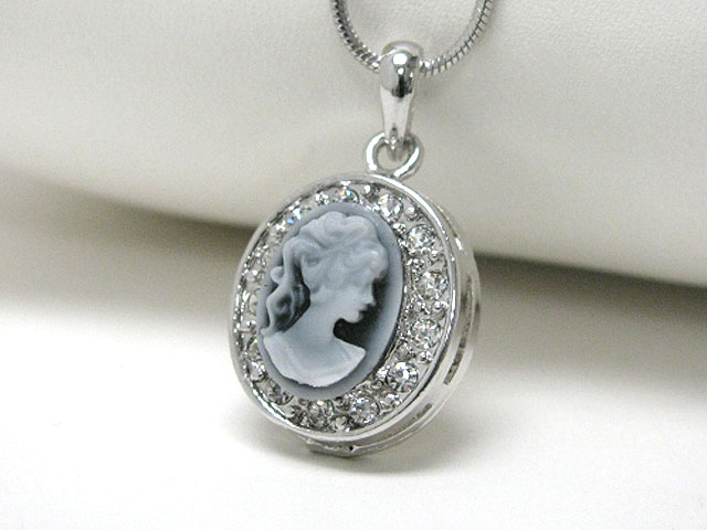 Made in korea whitegold plating crystal stud cameo pendant necklace 