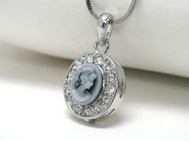 Made in korea whitegold plating crystal stud cameo pendant necklace 