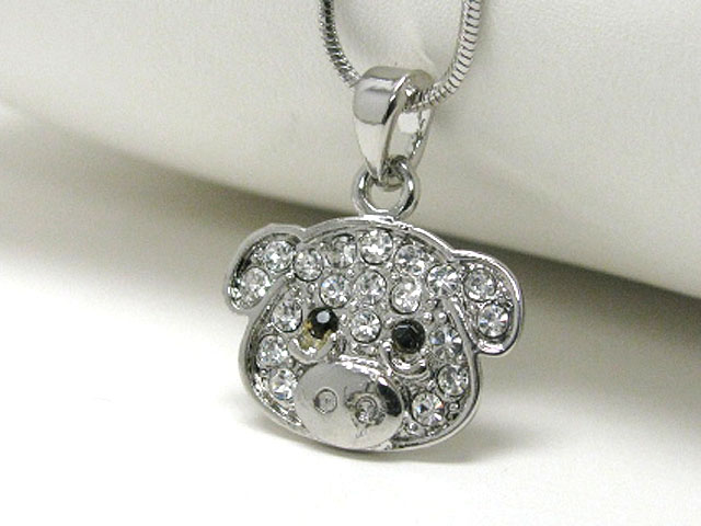 Made in korea whitegold plating crystal stud flat pig head pendant necklace