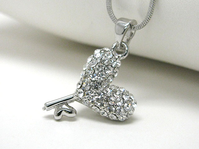 Made in korea whitegold plating crystal stud heart key pendant necklace