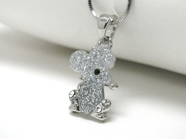 Made in korea whitegold plating crystal and glittering glass mouse pendant necklace