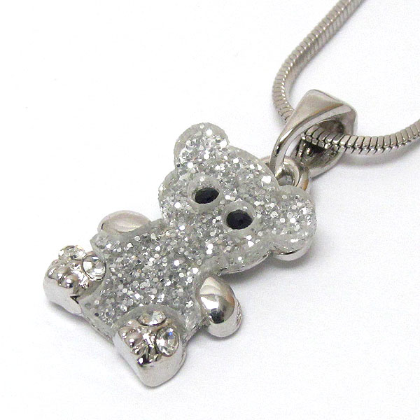 Made in korea whitegold plating crystal and glittering glass bear pendant necklace