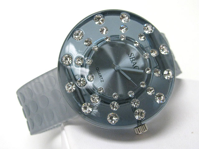 Crystal stud acryl round rubber band watch