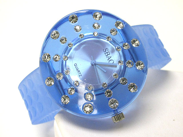 Crystal stud acryl round rubber band watch