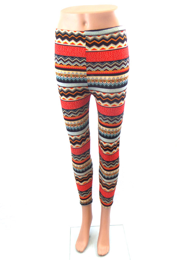 Chevron pattern print elastic leggings