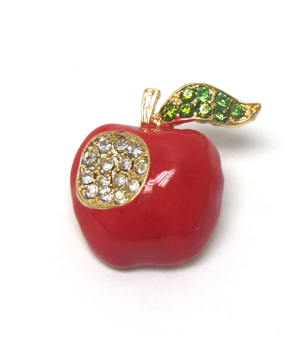 Crystal and epoxy apple brooch or pin