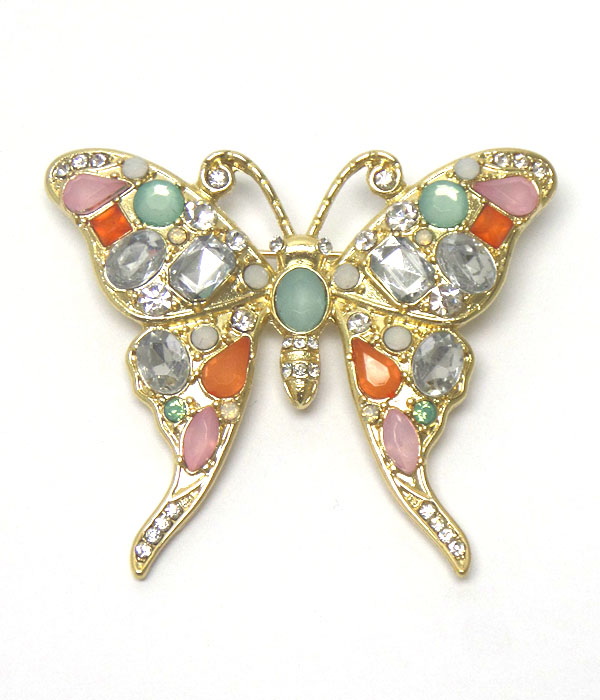 Multi shape crystal butterly brooch or pin