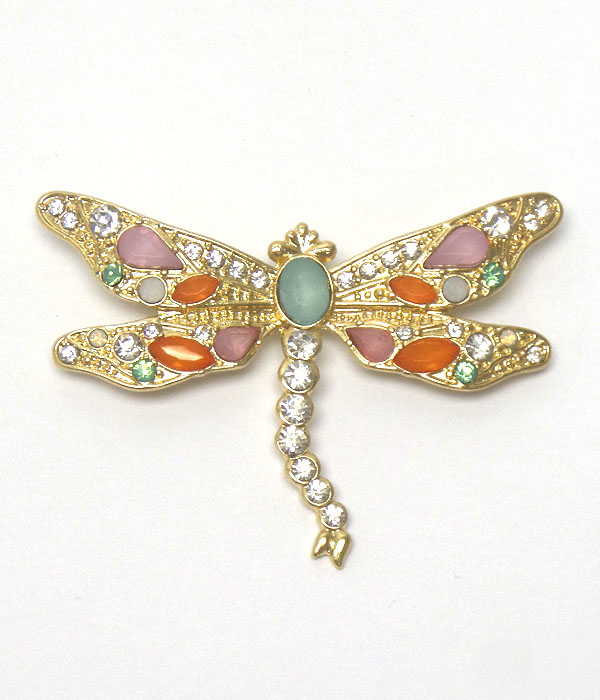 Multi shape crystal dragonfly brooch or pin