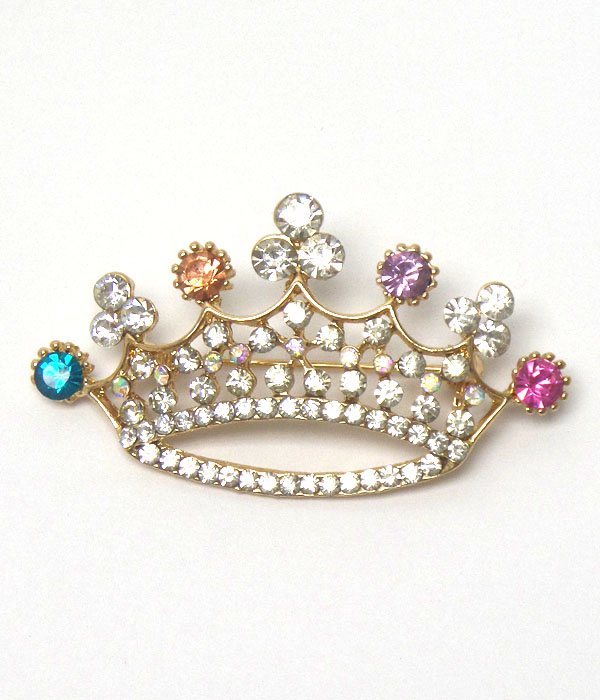 Crystal crown brooch or pin