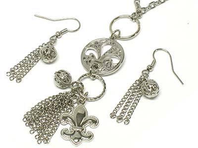 Fleur de lis charm necklace and earring set 