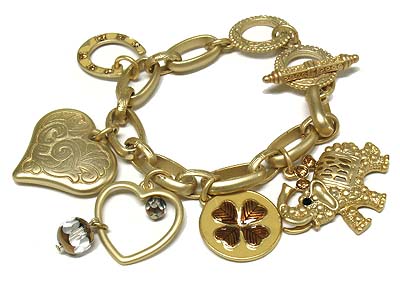 Mat metal  multi  lucky charms heavy chain bracelet