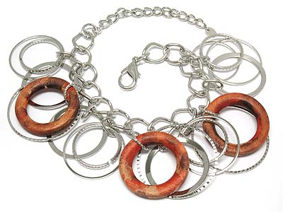 Wood and metal donut large chain bracelet