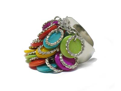 Small multi shell disk and metal ring hamony glamour ring