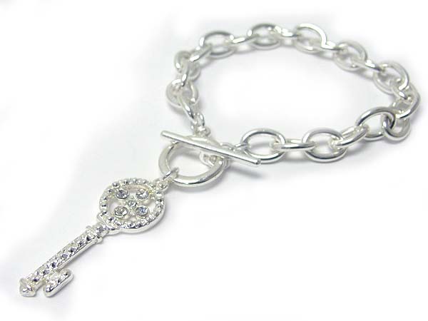 Crystal stud sole key cahrm dangle toggle bracelet