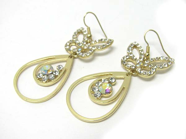 Crystal stud butterfly and drop earring