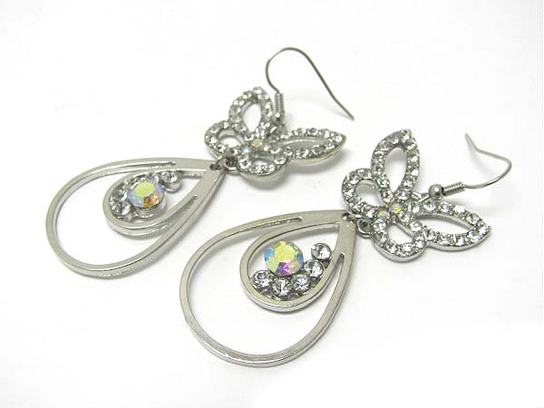 Crystal stud butterfly and drop earring