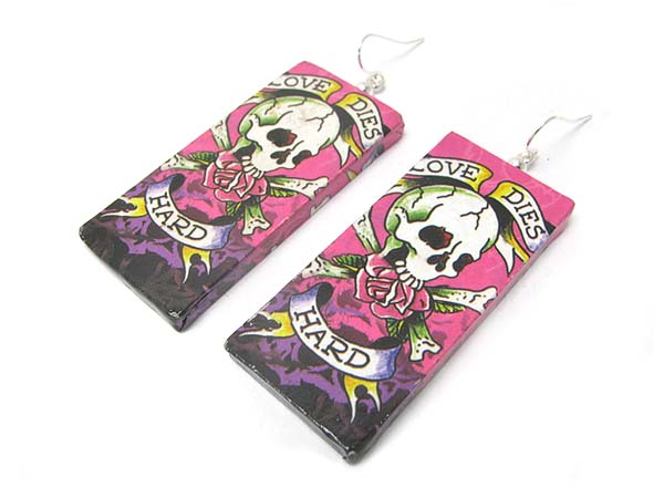 Paper art work wood earring - skull