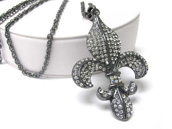 Crystal fleur de lis pendant long chain necklace