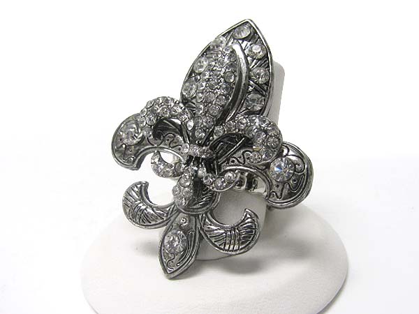 Double layer crystal fleur de lis stretch ring