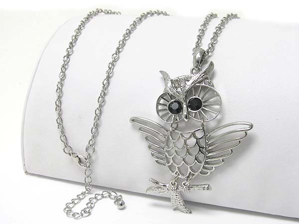 Crystal stud owl pendant long necklace