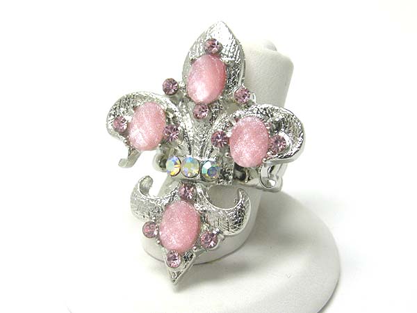 Crystal and glass deco fleur de lis stretch ring