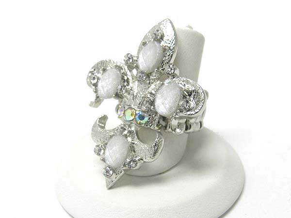 Crystal and glass deco fleur de lis stretch ring