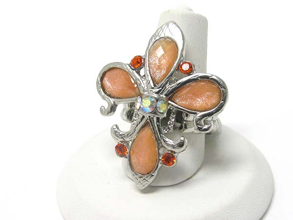 Crystal and glass deco fleur de lis stretch ring