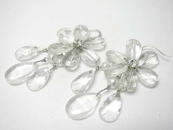 Facet glass and crystal flower earring